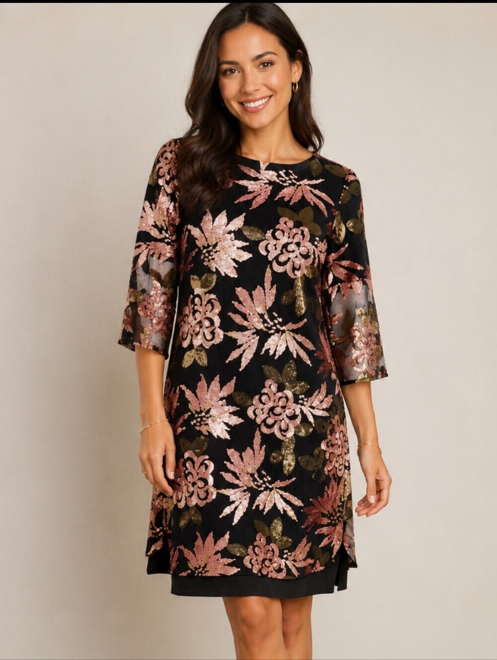 Closet Betty Floral Sequin Black Dress By Crash